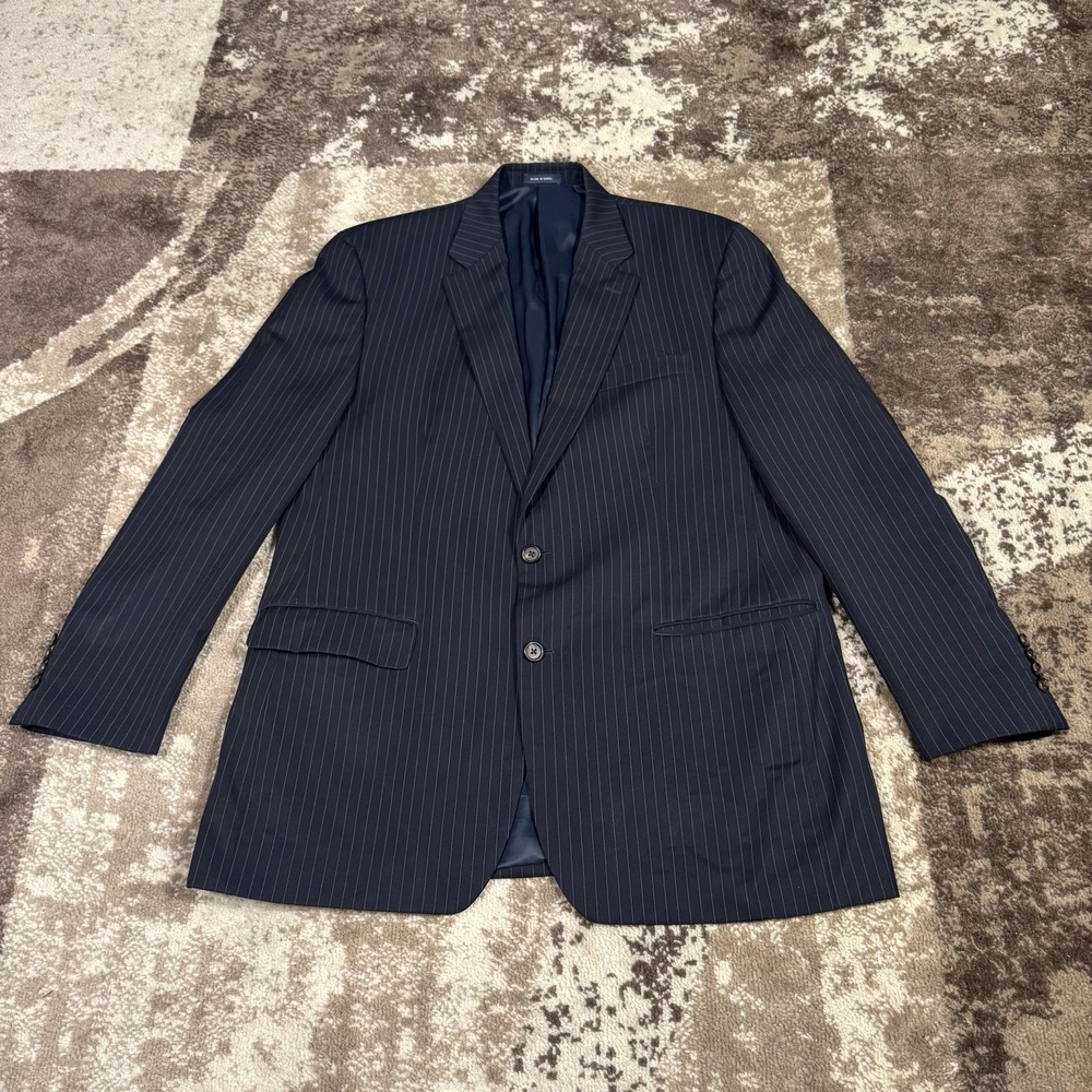 Ralph Lauren Blazer Mens 44L Navy Blue Pinstripe Wool Two Button Old Money